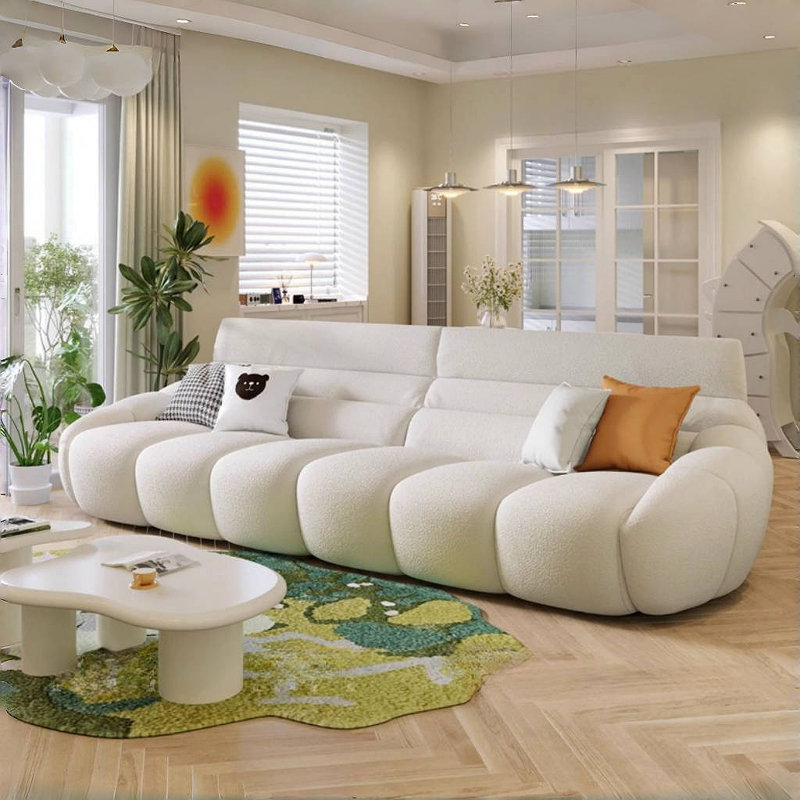 Canapé moderne simple de style crème, H 36,61 po x l 110,24 po x P 38,58 po, Blanc