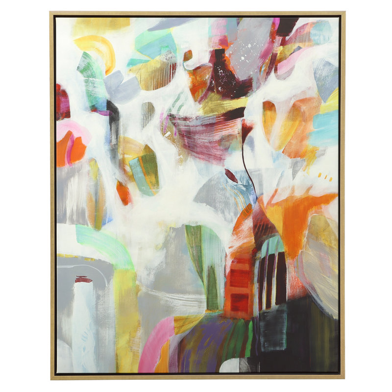 Large Multicolor Abstract Canvas Print with Gold Frame