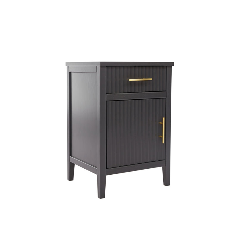 Amanraj 40cm W Solid + Manufactured Wood Bedside Table, Grey