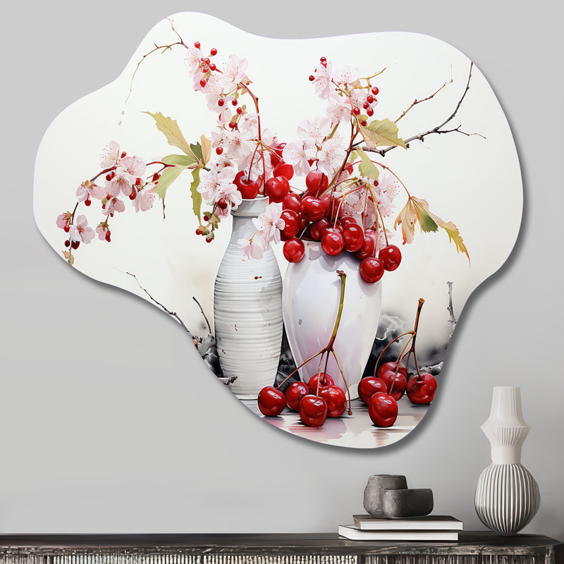 Cherry Simplicity - fruits, art mural asymétrique en métal, nuage rouge, impression sur métal, H 22 po x l 30 po