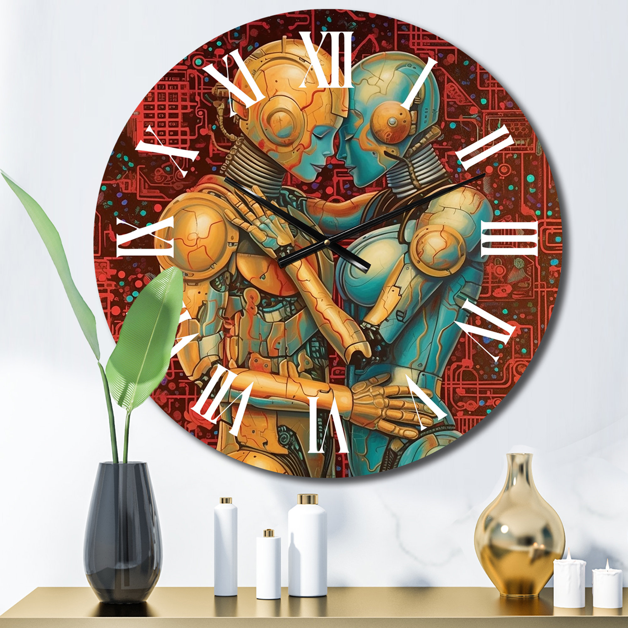 Design Art Retro Robot Couple In Love IV - Robot Wall Clock - Wayfair ...