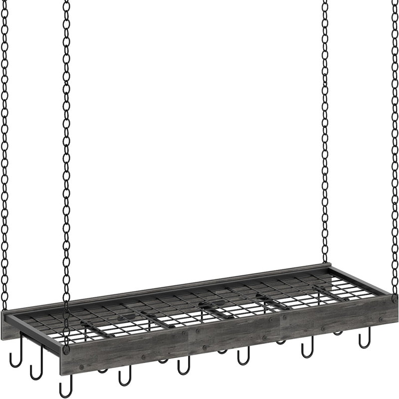 industrial style ceiling/wall mounted pot rack with hooks for kitchen storage, space saving, practical and beautiful.