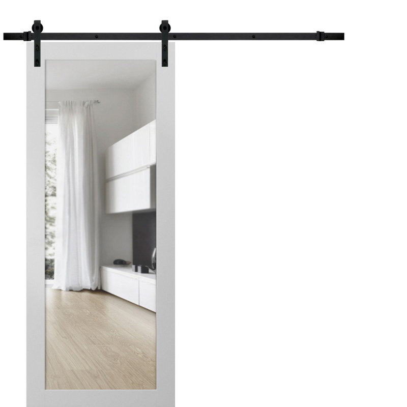Porte de grange robuste en verre trempé transparent | Lucia 2166 | Ensemble de quincaillerie lourde 6,6 pi | Portes intérieures modernes à panneau massif - verre transparent