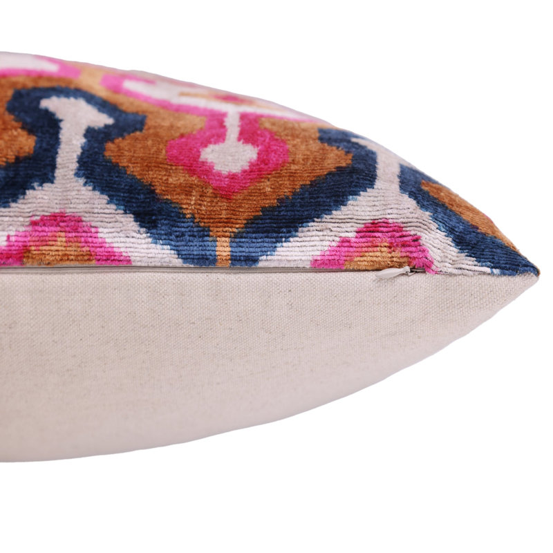 Coussin en velours géométrique fait à la main - coussin rose et doré 20 po x 20 po