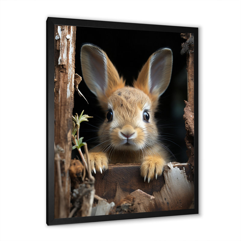 Drôle de lapin, reproduction d'art sur toile, H 32 po x l 16 po x P 1 po, Cadre photo noir