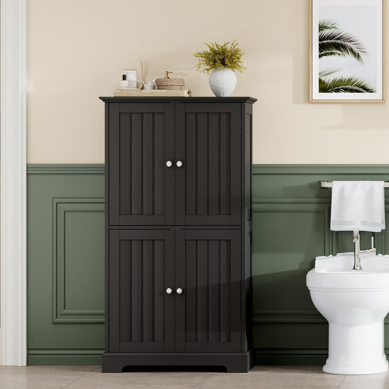 Armoire de rangement moderne pour salle de bain avec 4 portes et tablettes réglables, Noir