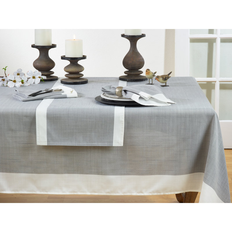 Adamson Banded Border Tablecloth, 120" L x 67" W, Gray