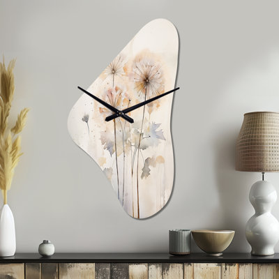 Sakil - Boomerang Shape Decorative Beige Dandelion Wall Clock