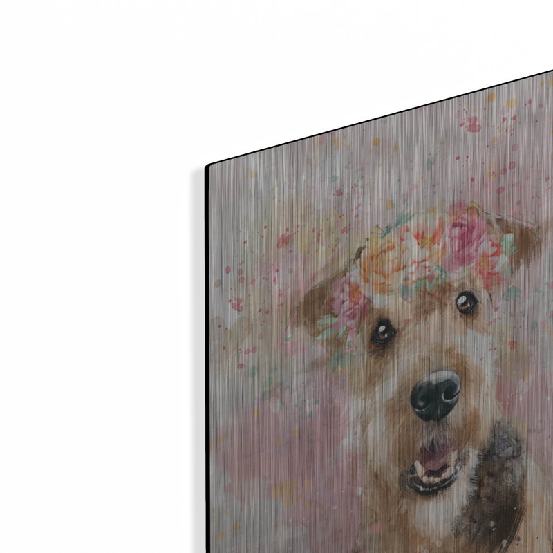 Art mural en métal Red Barrel Studio® «Flower Crown Airedale Terrier» par Furbaby Affiliates, H 16 po x l 12 po