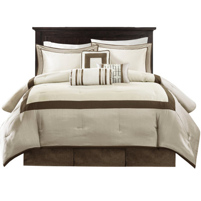 Édredon grand taupe / brun 7 pièces, literie, détails complexes, literie lavable à la machine de style neutre, édredon avec ruban, taies décoratives