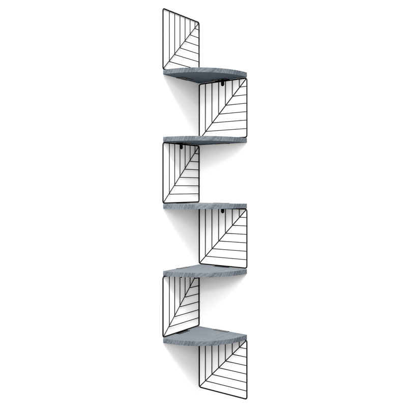Hayner 5 Tier Rustic Wood Floating Shelves, Weathered Grey