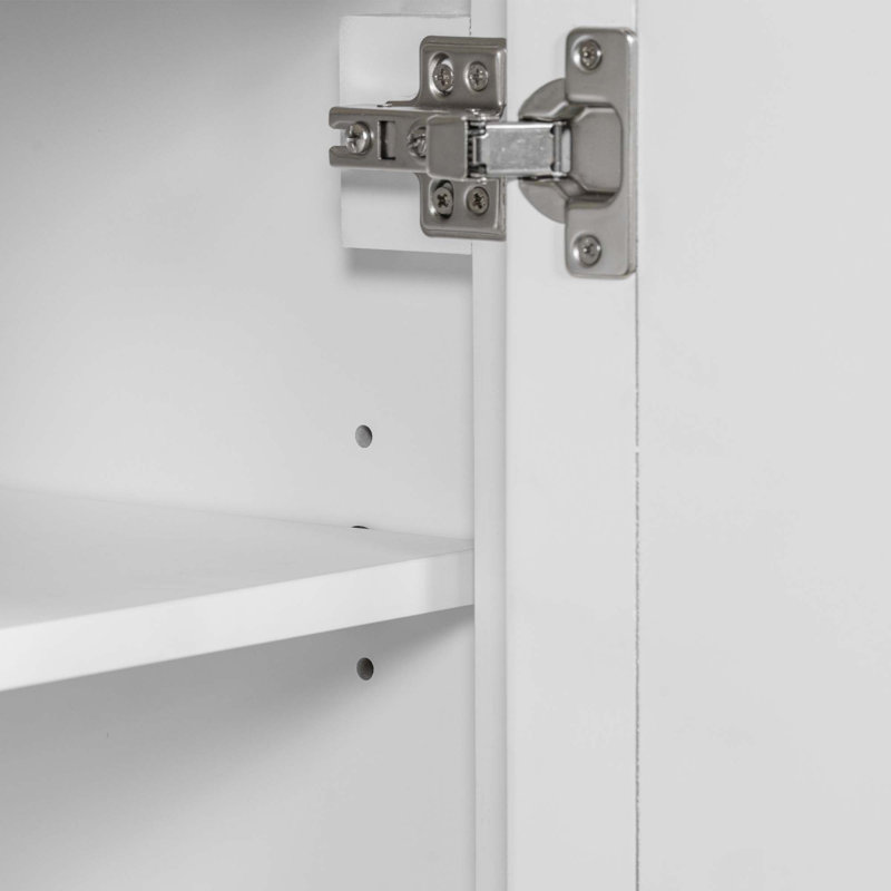 (Base seulement) Meuble-lavabo sans lavabo, 2 armoires et tiroirs, tablette ouverte, Blanc