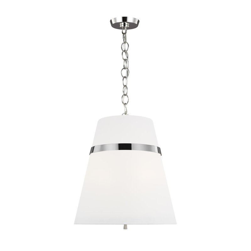Luminaire suspendu conique unique Rory par Alexa Hampton, Nickel poli, H 87,5 po x l 18 po x P 18 po, 3 lumières