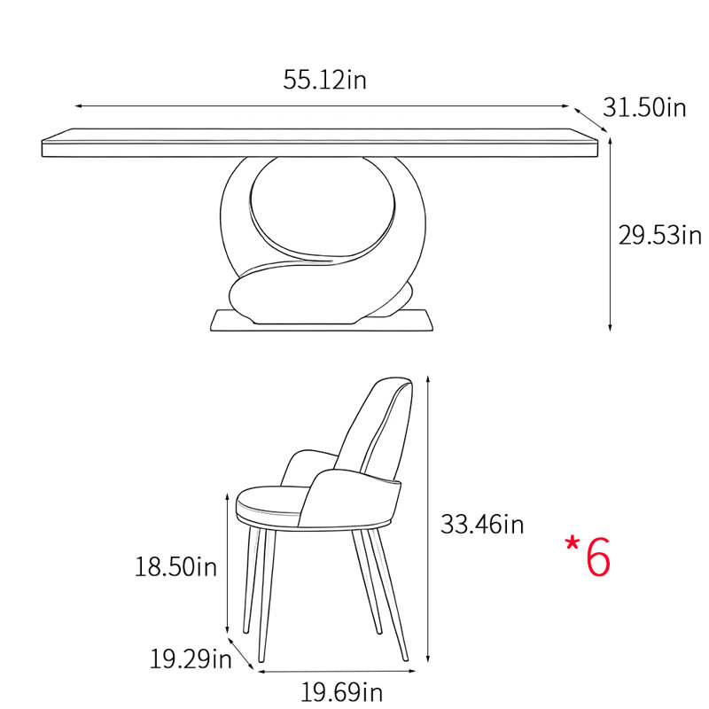 Ensemble de table de salle à manger rectangulaire de style italien, Noir, H 29,53 po x L 55,12 po x l 31,5 po