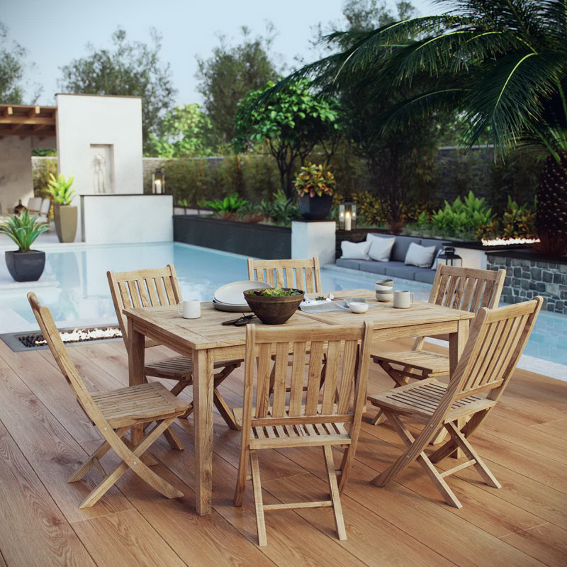 Marina 7 Piece Outdoor Patio Teak Dining Set In Natural