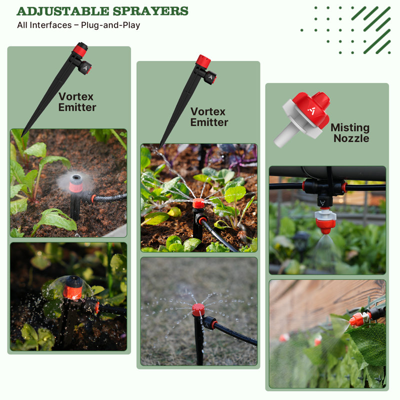 Ensemble de système d'arrosage goutte-à-goutte 100 pi, système d'arrosage de jardin à connexion rapide avec tubes de 1/2 po et 1/4 po, séparateur en Y, 22 émetteurs et buses réglables pour les lits de jardin, serre, cour