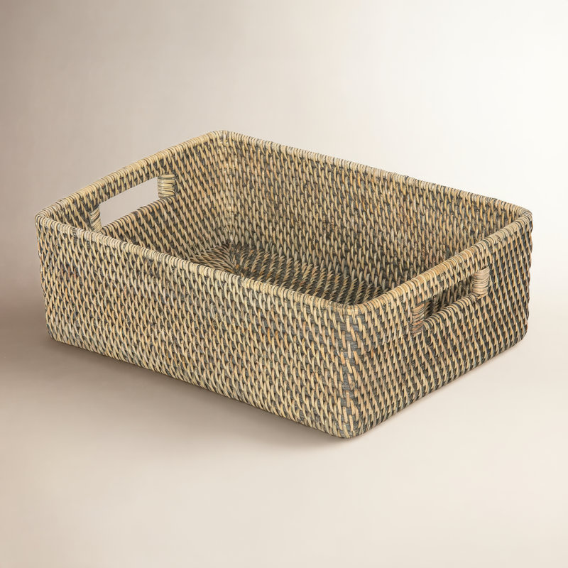 Rosecliff Heights Bavan Rattan Basket, Black Wash