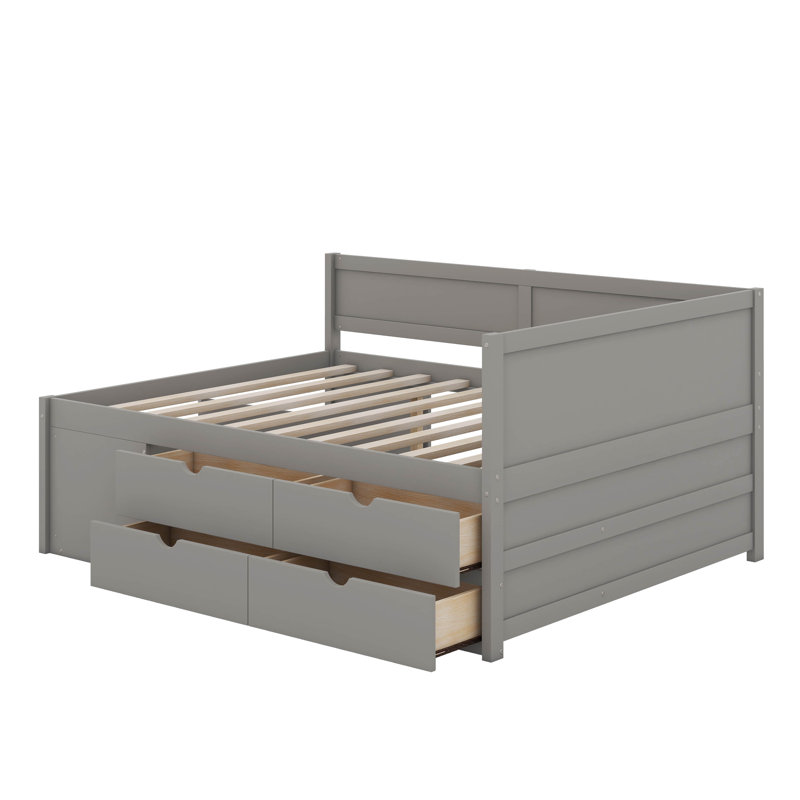 Daybed With Drawers And Shelves, Gray, Full