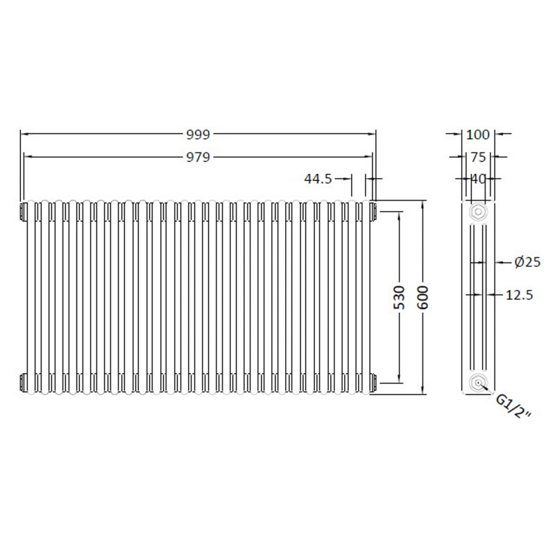 Colosseum Vertical Designer Radiator, 60cm H x 101.1cm W