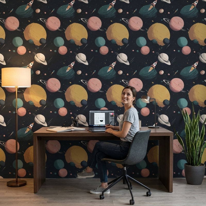 Papier peint mural fusées spatiales Space, Peler et coller