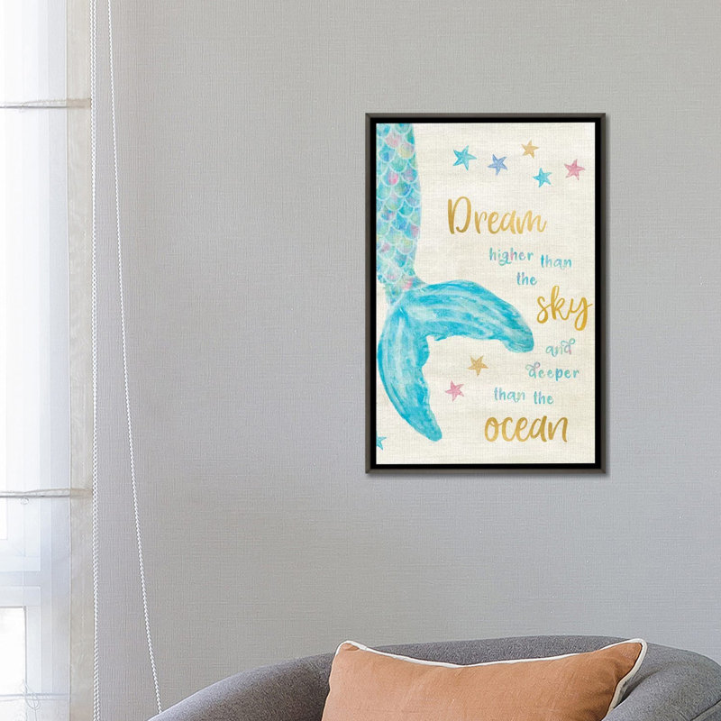 Art de rêve sirène, H 26 po x l 18 po x P 1,5 po, Toile encadrée de bois rustique foncé