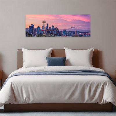 «Seattle Sunset Cityscape Vibrant Abstract Contemporary City Landscape», art mural