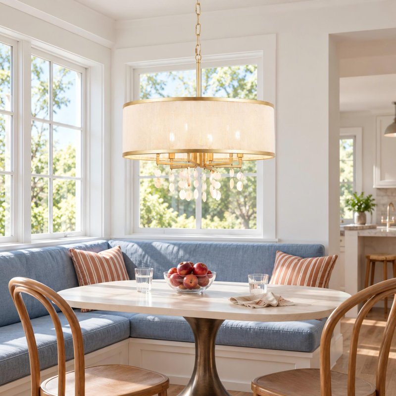 23.6" Coastal 6-Light Rope Drum Chandelier with Capiz Shell Accents