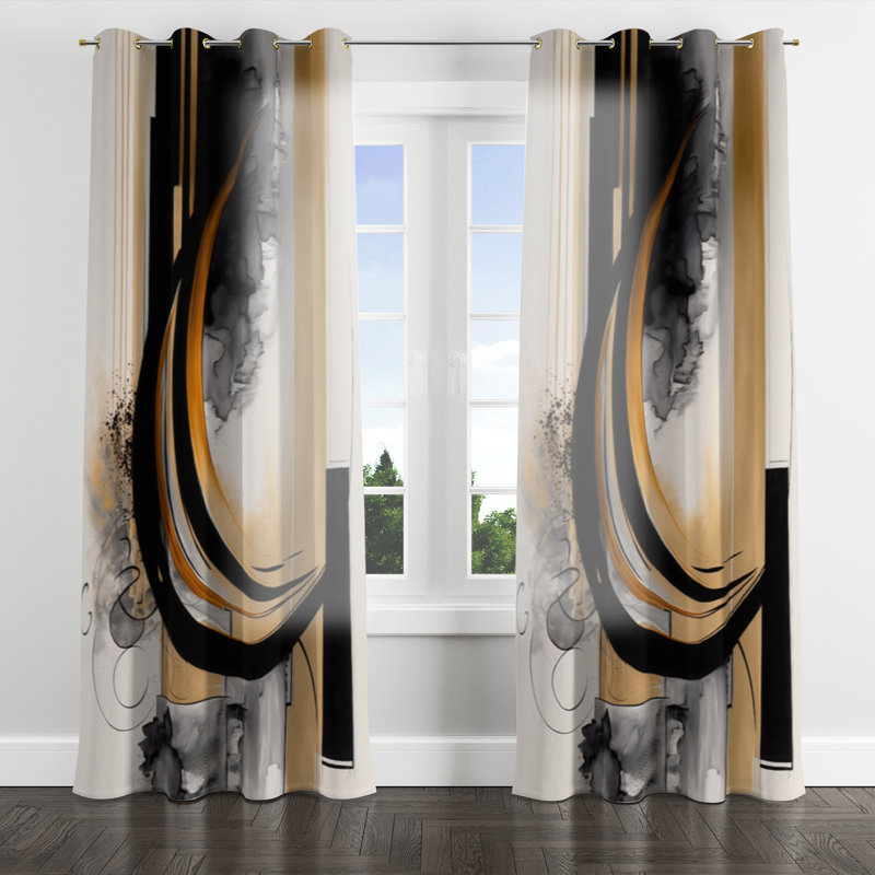 Gold Touch Art Deco II - Modern Velvet Grommet Curtain - Room Darkening - 1 panel, 52" W x 84" L, Golden Grommets