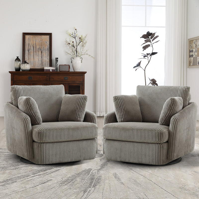40.6'' Wide Swivel Club Chair（Set of 2), Gray Polyester