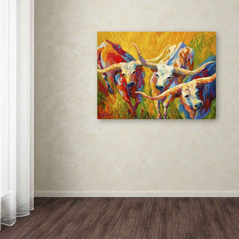 « danse of the longhorns », reproduction sur toile tendue, H 35 po x l 47 po x P 2 po