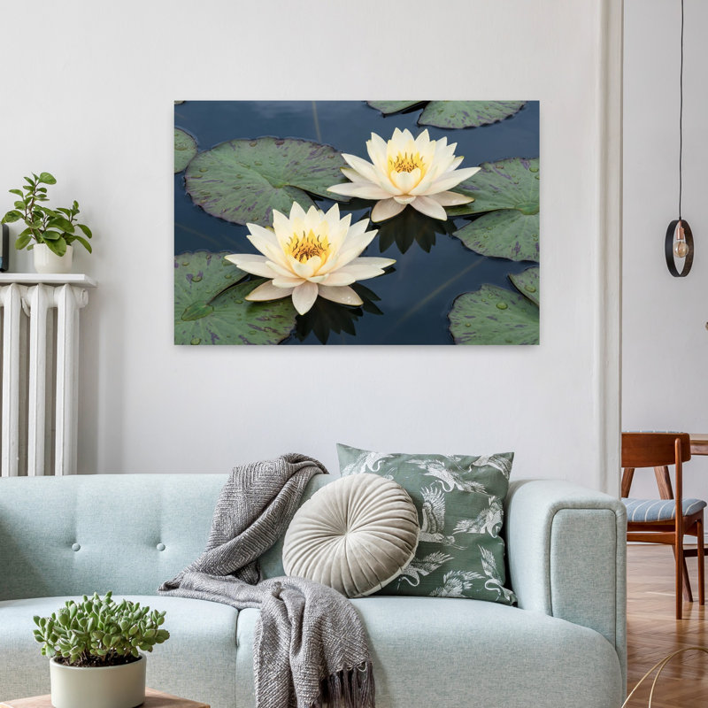 Art mural contemporain fleur de lis blanc, H 36 po x l 24 po