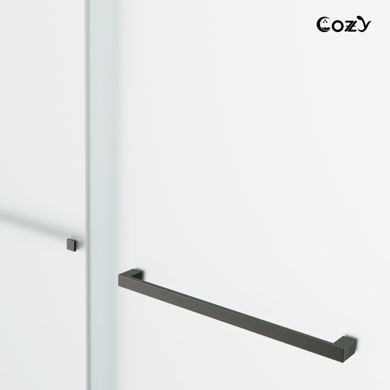 Porte de douche coulissante double sans cadre avec verre givré l 62-67 "x H 76", Noir mat
