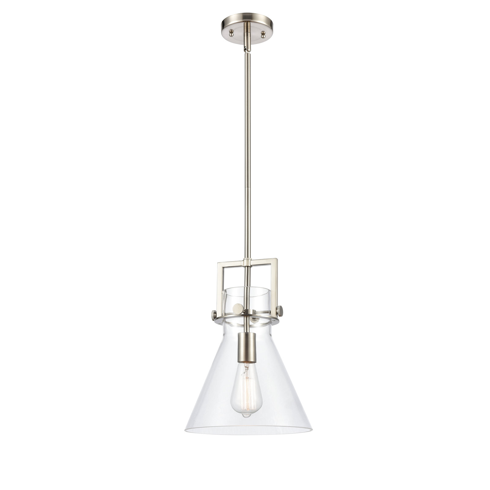 Coterie Single Light Glass Dimmable Pendant, Clear, Brushed Satin Nickel, 13.62" H x 10" W x 10" D