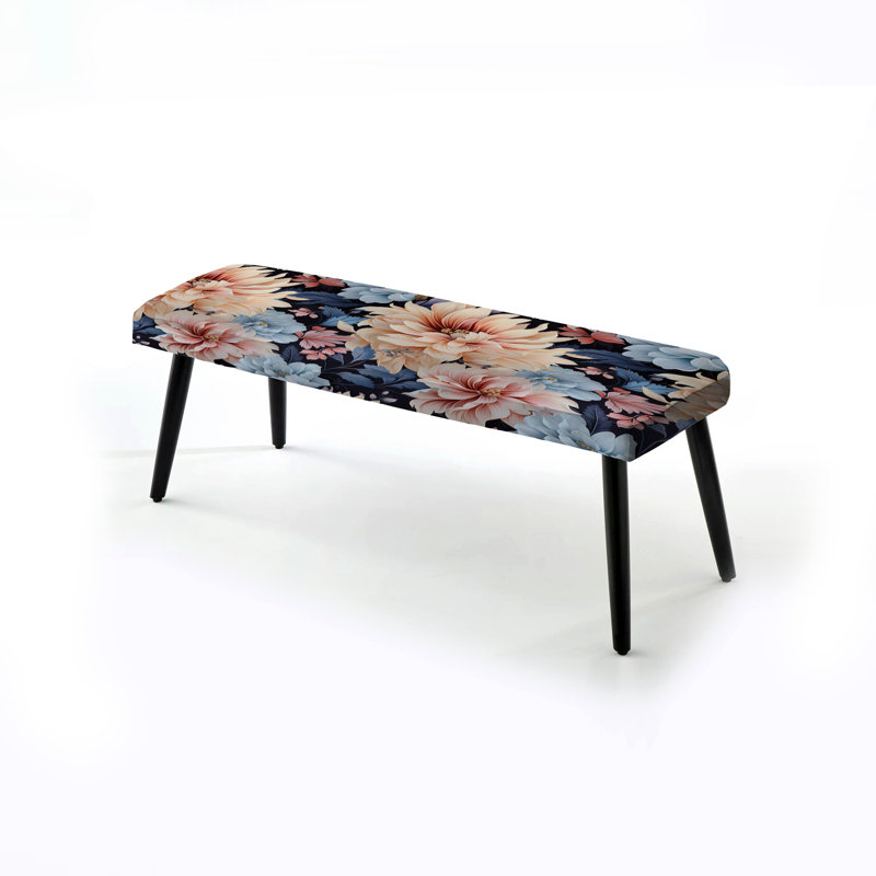 Banc noir rembourré Botanical, Délices de pivoines roses et bleues intemporelles