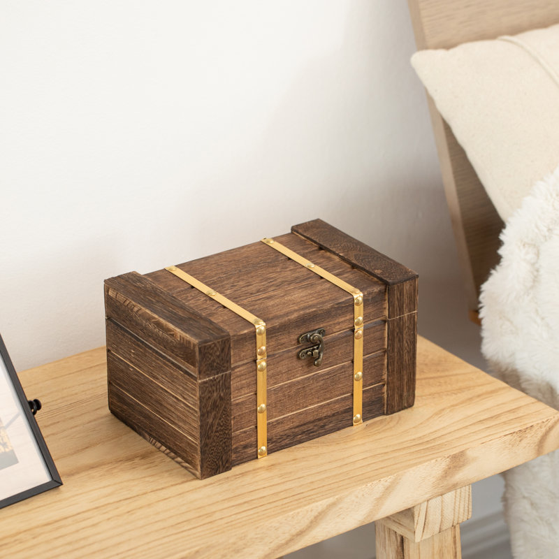  Rectangular Wooden Treasure Chest Rustic Dark Wood Decorative Storage Box And Organizer For Trinkets Jewelry Coins Letters Or Gift Packaging Vintage-style Accent For Home Or Office Decor