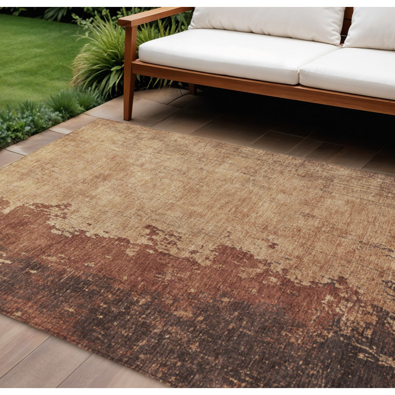 Tapis intérieur/extérieur lavable, motif abstrait rouille et cuivre, 3 m x 4,2 m