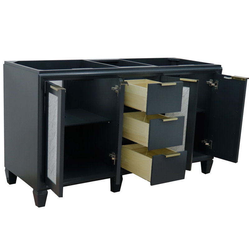 Base de meuble-lavabo double 60 po avec miroir Schreck seulement, Gris foncé