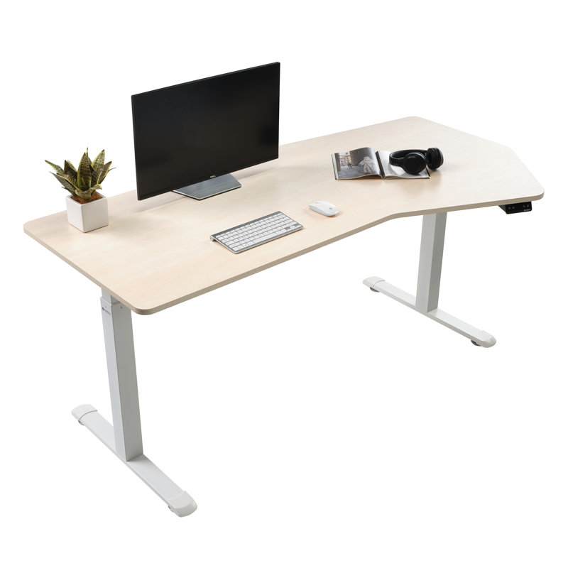 Marincho Adjustable Height Steel Executive Desk, Maple
