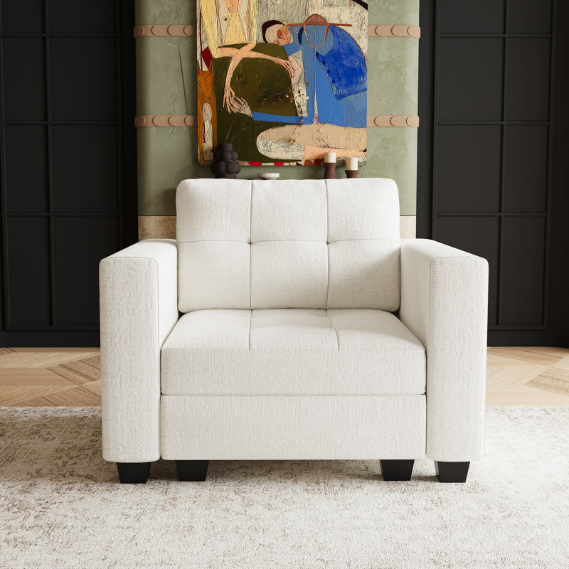 Chenille Armrest Chair Storage Single Chair, Beige
