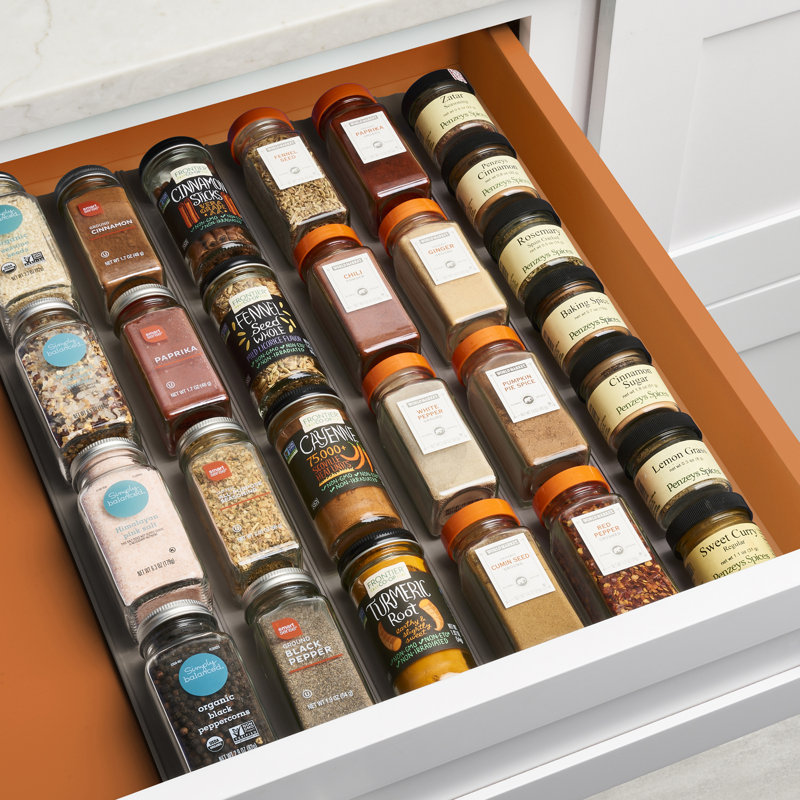 YouCopia® SpiceLiner® Adjustable Spice Drawer Liner, Spice Bottle and Jar Storage Organizer Insert, Grey