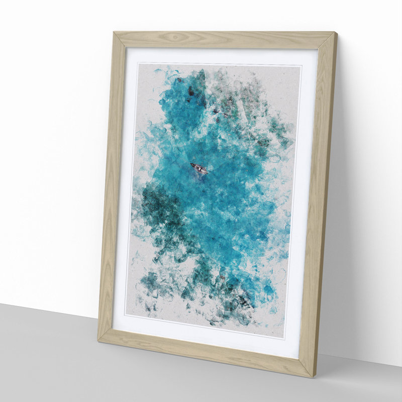 Boat Passing Through the Maldives Watercolour - Picture Frame Graphic Art, Oak, 36cm H x 27cm W x 2cm D