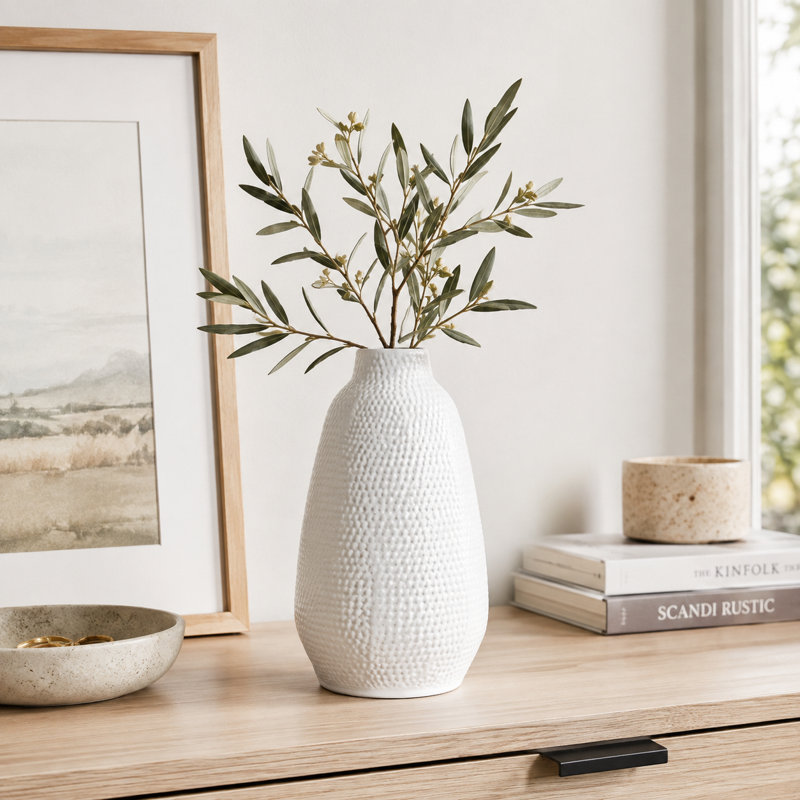 Ceramic / Porcelain Table Vase, White, 10" H x 5.75" W x 5.75" D