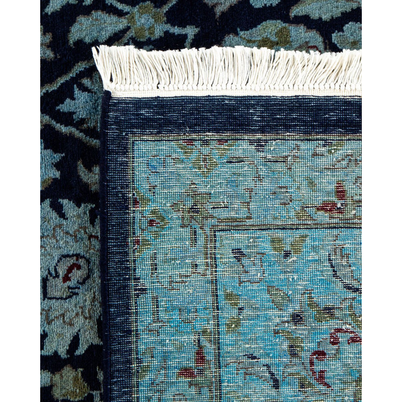 Tapis bleu noué à la main de conception unique Chimel