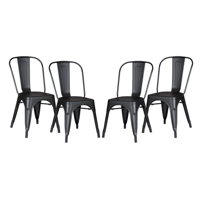 Guilherme 33'' H Stacking Side Chair, Matte Black, 4