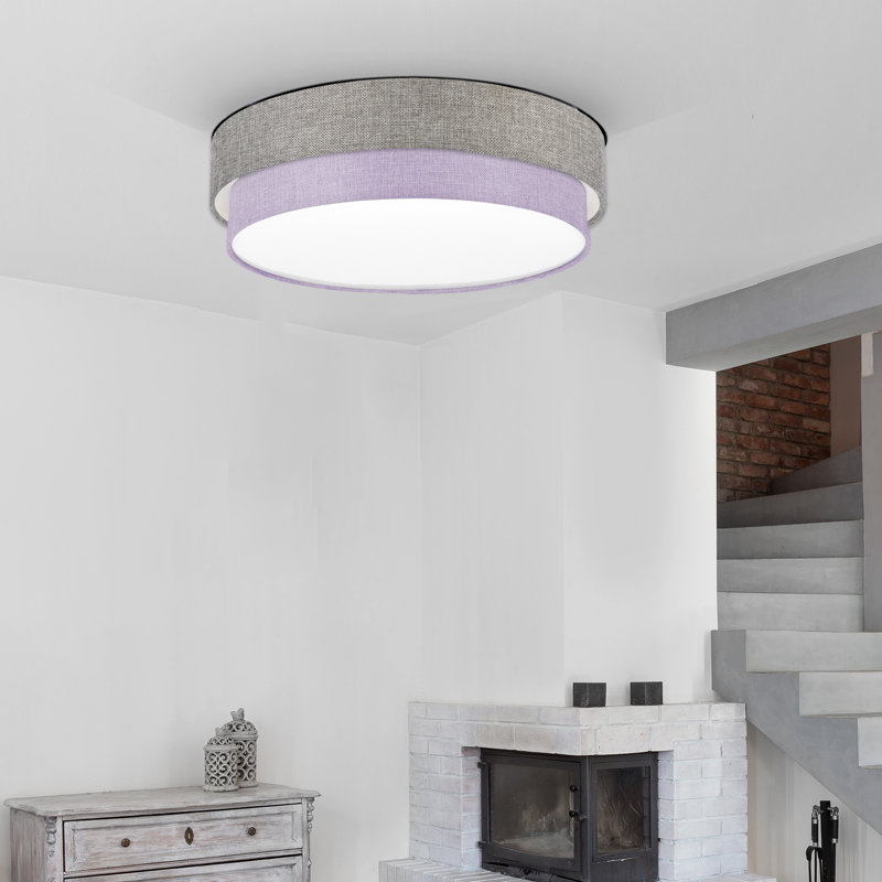 Avory Fabric Flush Mount, Silver Grey / Purple