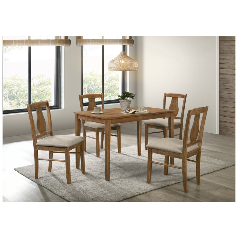 Ensemble de salle à manger en chêne vieilli 5 pièces avec chaises rembourrées Kayee - Mobilier de salle à manger pour petits espaces