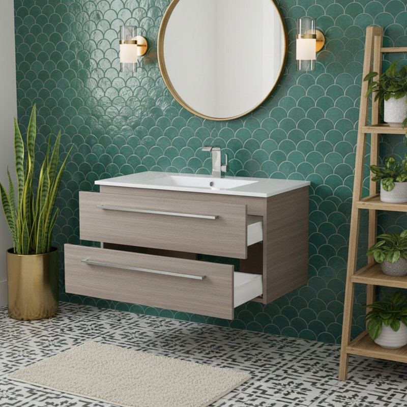 Silhouette 36" Single Sink Bathroom Vanity with Cultured Marble Top, Aria