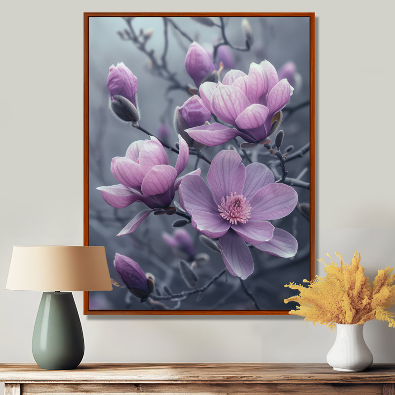 Pham - Magnolias, art mural, H 30 po x l 40 po, Cadre flottant brun