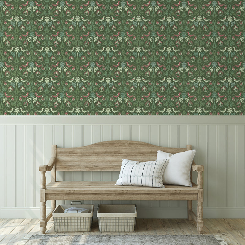 Yuki Osada Damask Wallpaper Double Roll, Green