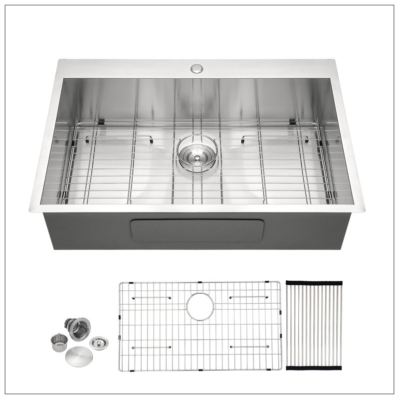 33X22 Inch Kitchen Sink Drop In 18 Gauge Stainless Steel 33" Single Bowl Topmount Kitchen Sink Basin